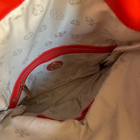 $495 TORY BURCH AMANDA FOLDOVER LEATHER CROSSBODY BAG FLAME RED - Picture 9 of 10